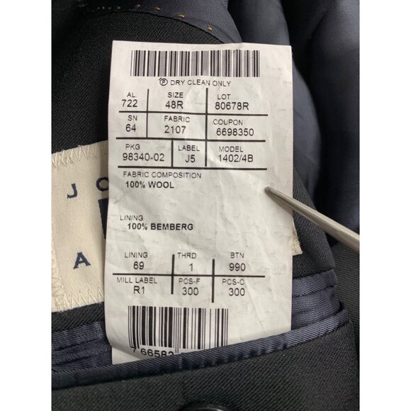 Joseph Abboud Mens Jet Black Blazer Jacket Size 48R Wool Super 110s 8905 - Picture 10 of 10